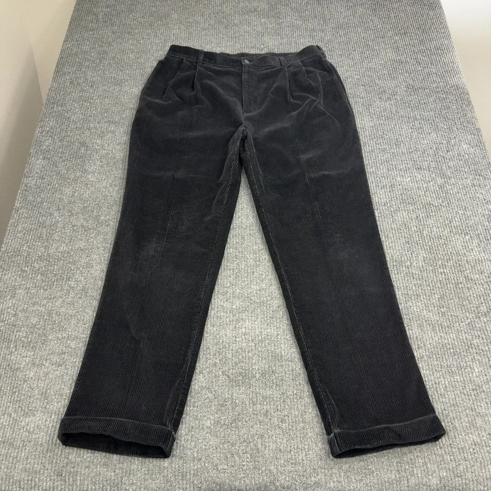 Jos A Bank Pants Mens‎ 38x32 Black Cotton Corduroy Pleated Cuffed Classic